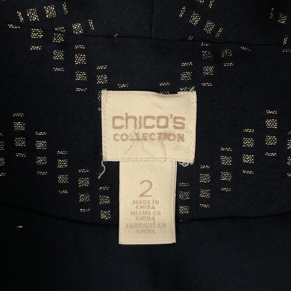 Chico's Collection Size 2 Large Navy Gold Chevron Stripe Open Front Jacket - Picture 4 of 4